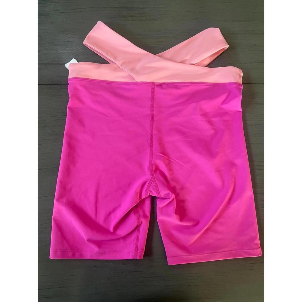 NWT Aqua Athletic Womens High Rise Biker Shorts Sz Medium Hot Pink Cutout - Picture 2 of 3